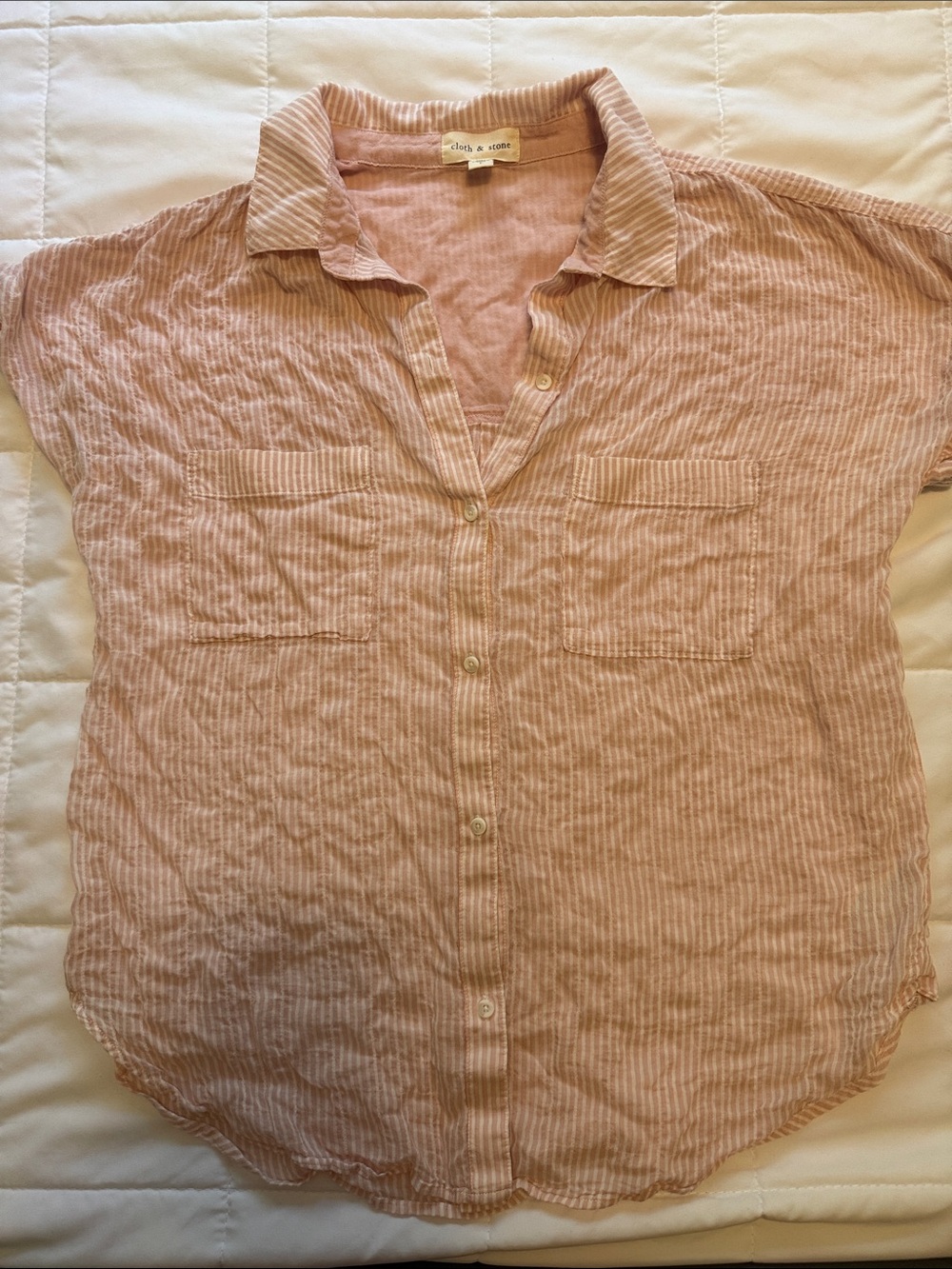 Cloth & Stone pink stripe button up shirt